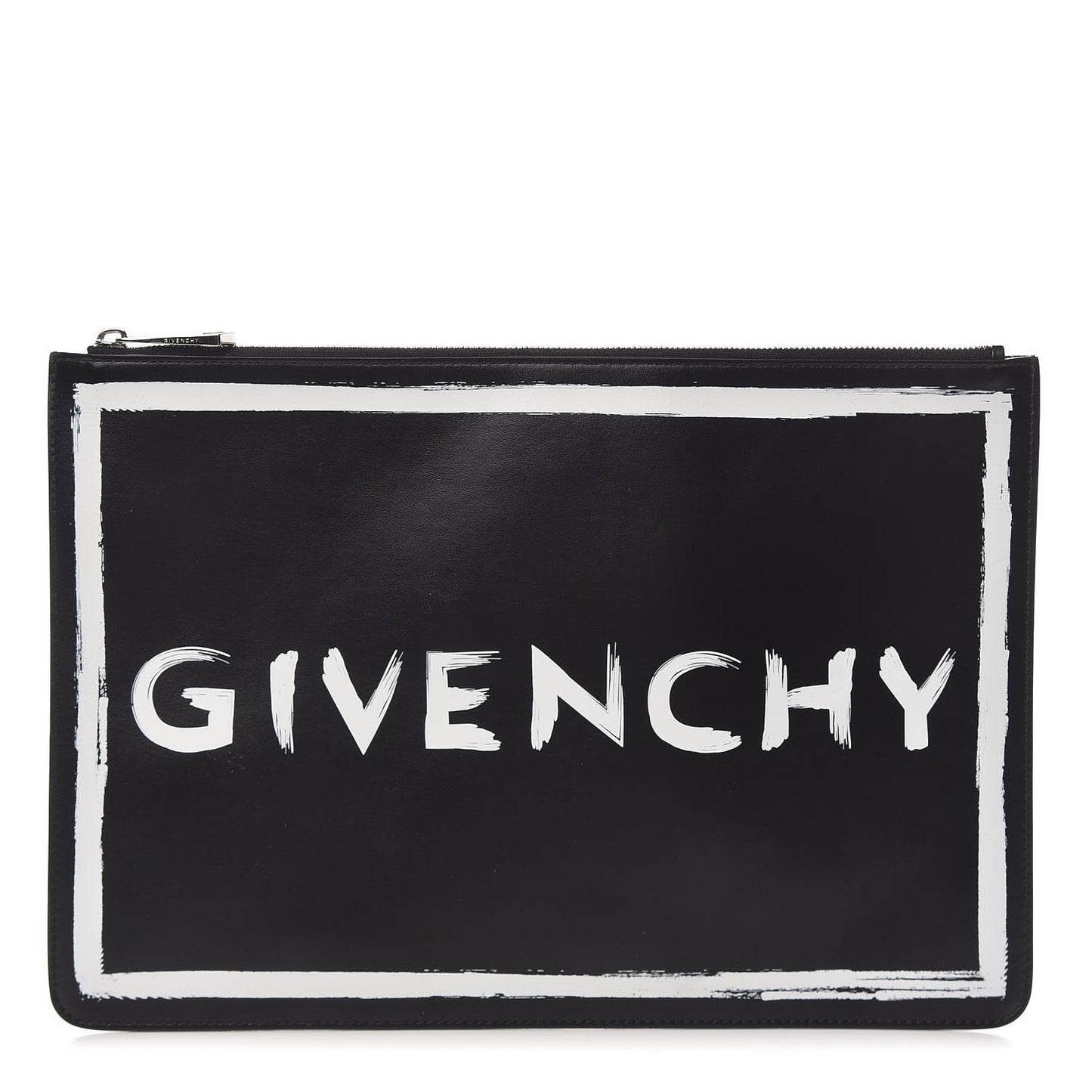 Smooth Calfskin Graffiti Paint Logo Pouch Black