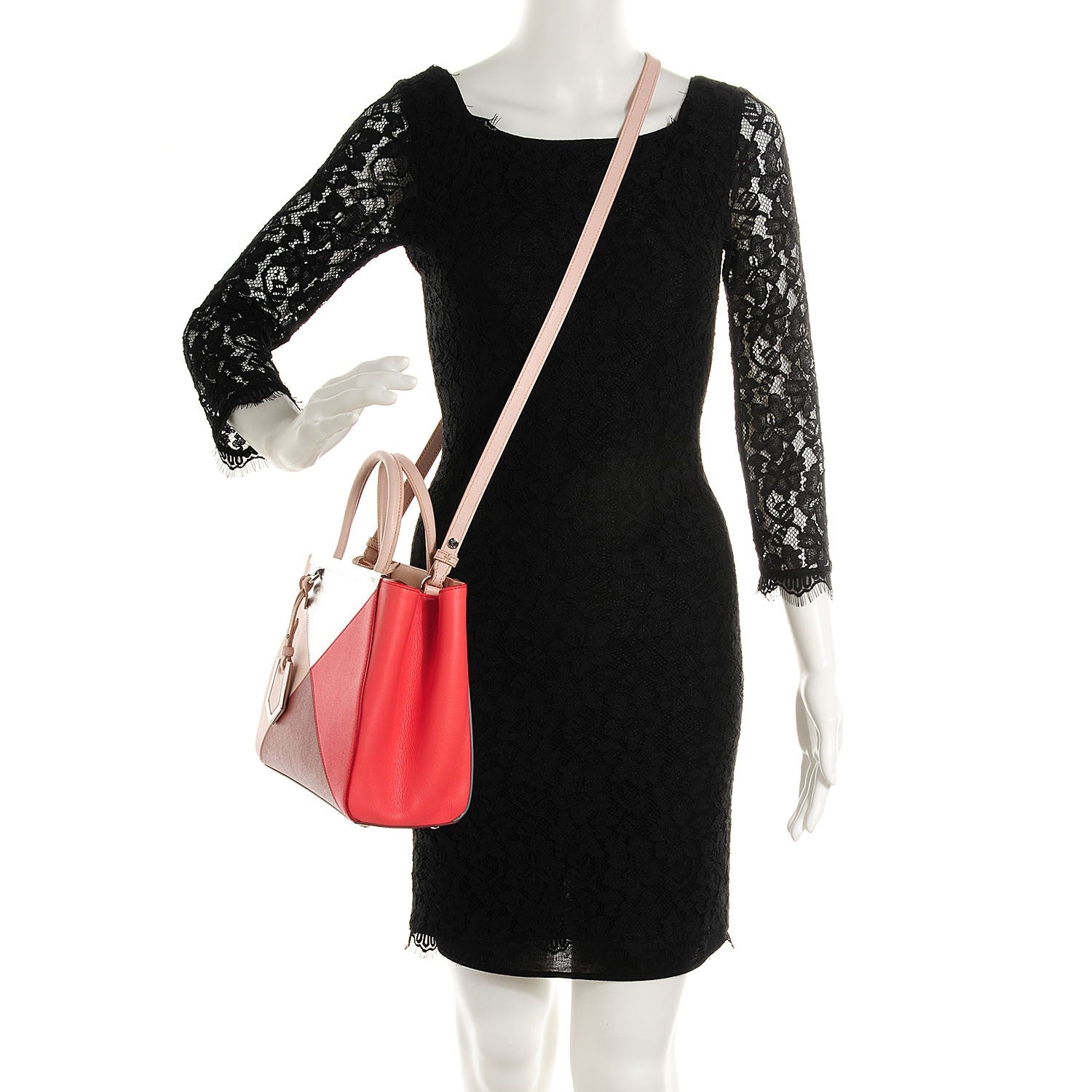 Fendi Vitello Elite Calfskin Colorblock Petite 2Jours Tote Argento Plaster 2 of 11