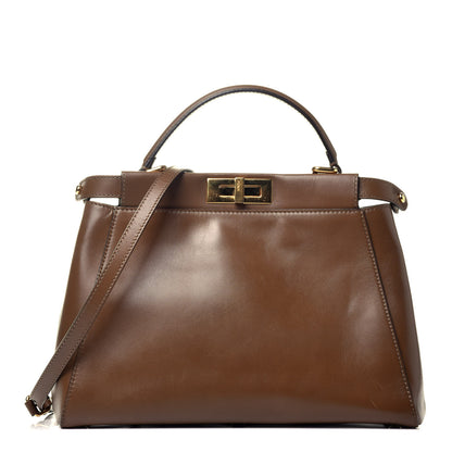 Fendi Vitello Morgan Fabric Jacquard Pequin Medium Peekaboo Iconic Satchel Foresta Tobacco Black 1 of 10