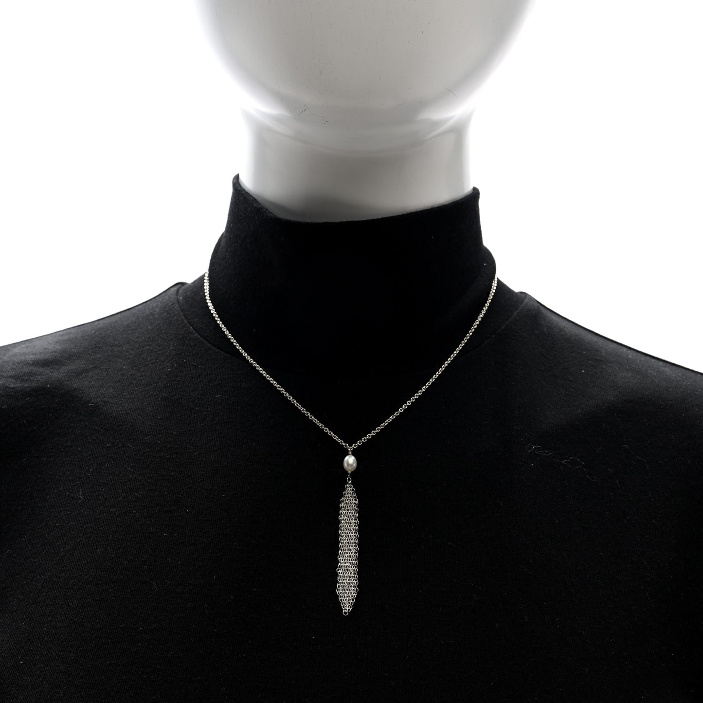 Sterling Silver Pearl Elsa Peretti Mesh Pendant Necklace