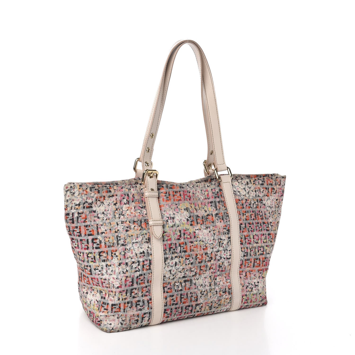 Fendi Zucchino Vitello Floral Forever Shopper Tote Rosa Papaya Rosa Confetto 2 of 9