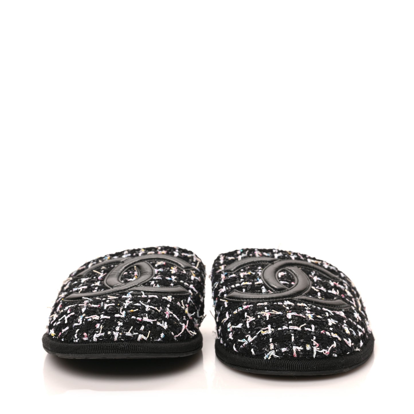 Tweed Flat Slipper Sandals S Black
