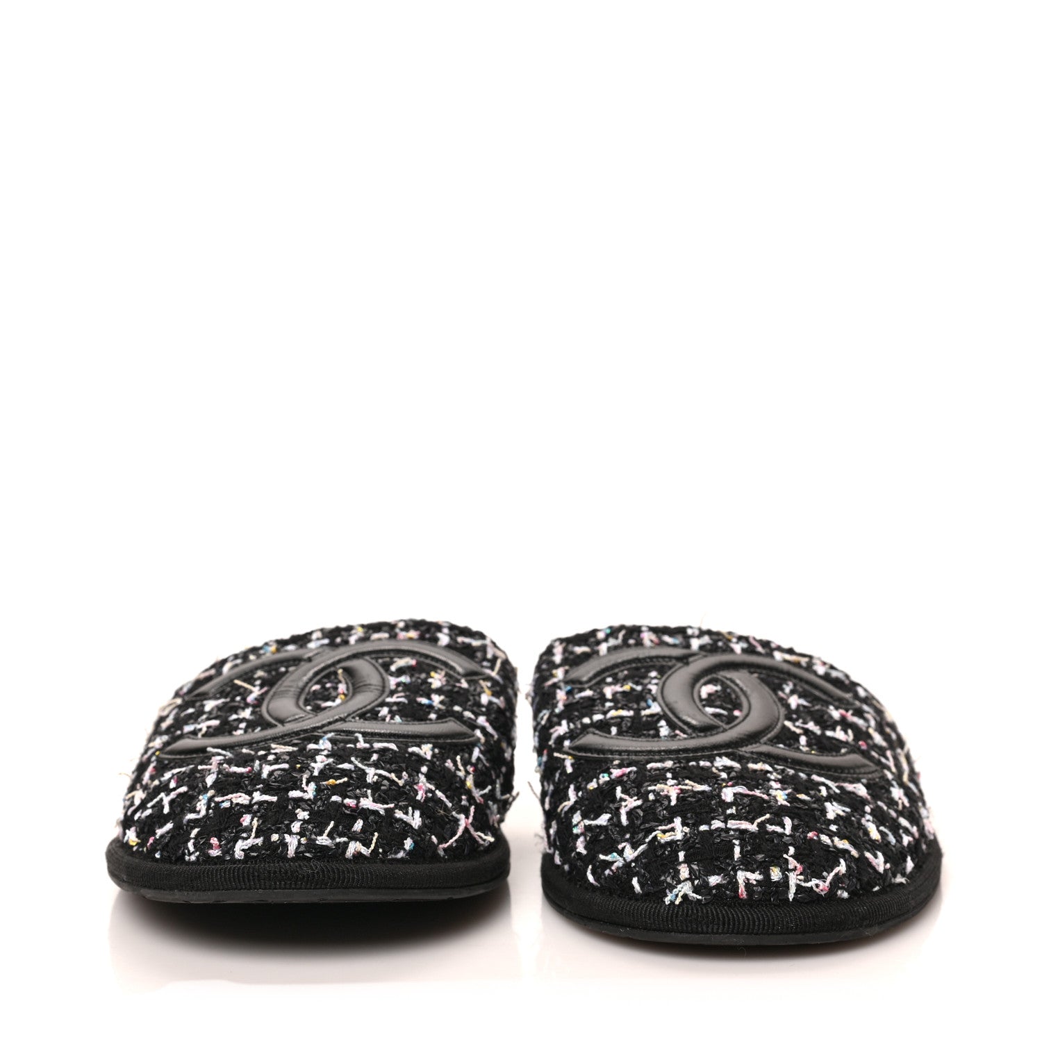 Chanel Tweed Flat Slipper Sandals S Black 2 of 7