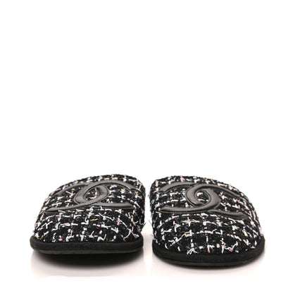 Chanel Tweed Flat Slipper Sandals S Black 2 of 7