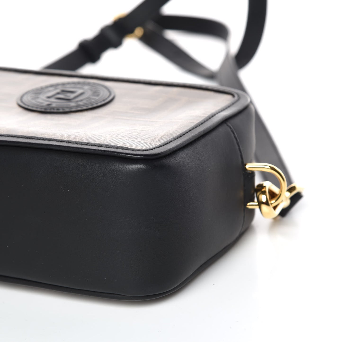 Glazed Fabric Vitello Century FF 1974 Stamp Patch Mini Camera Case Mogano Panna Black