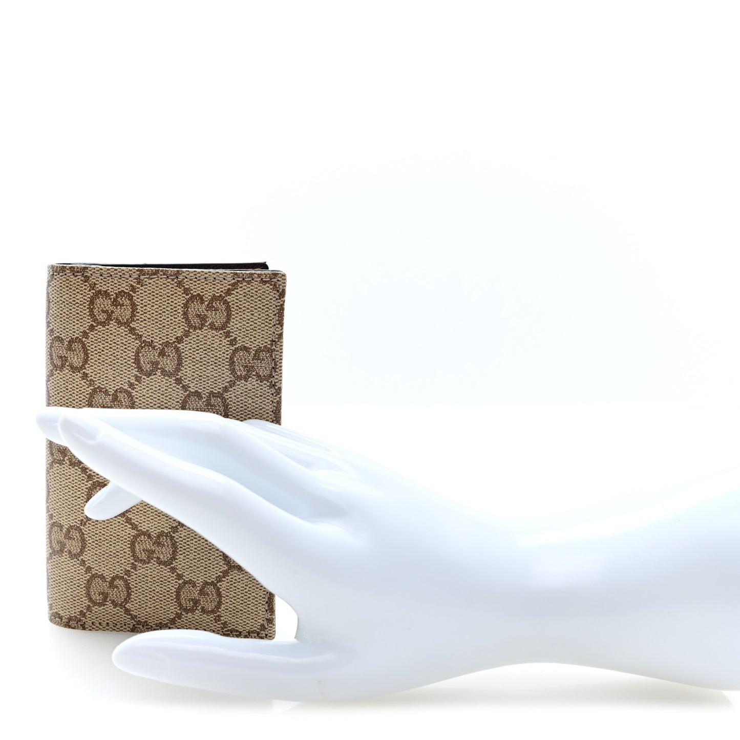GG Monogram Essence Classic Card Case Sand Dark Brown