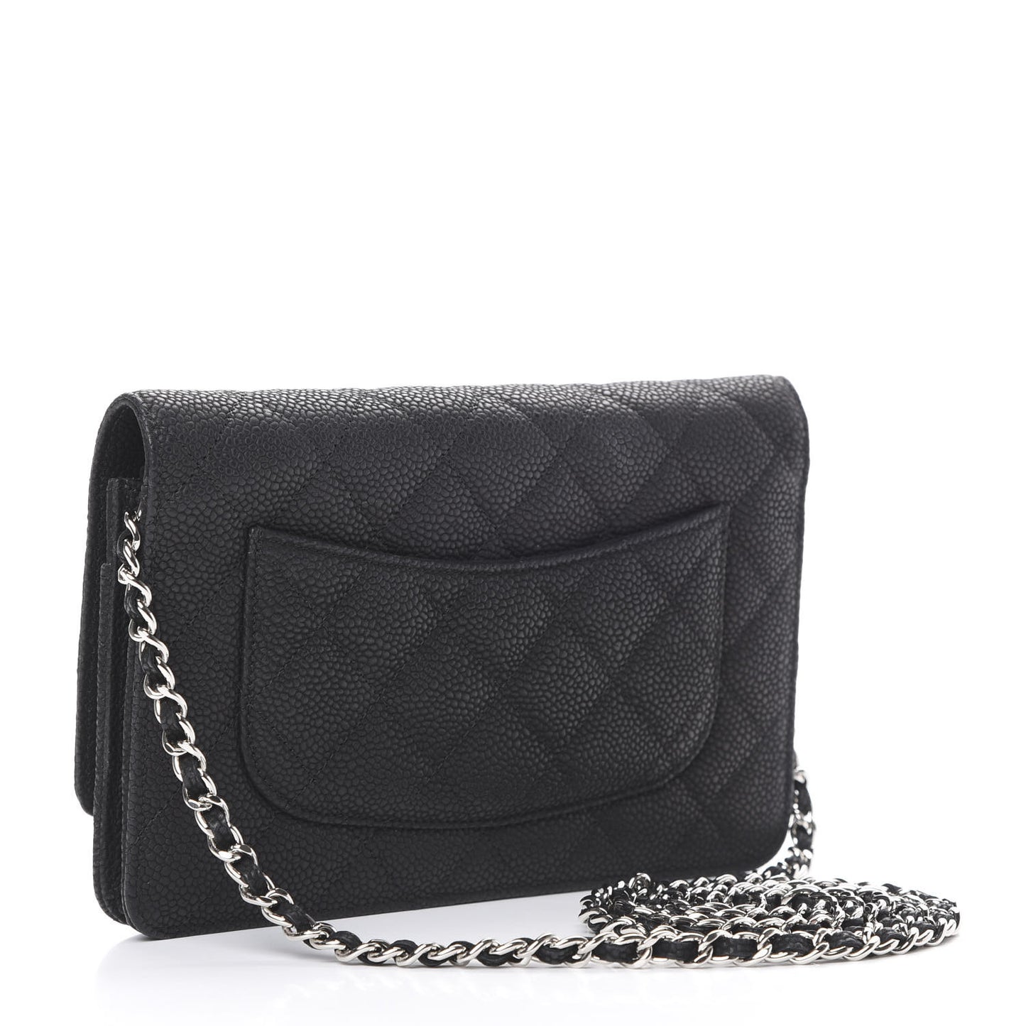 Iridescent Caviar Quilted Wallet On Chain WOC Black