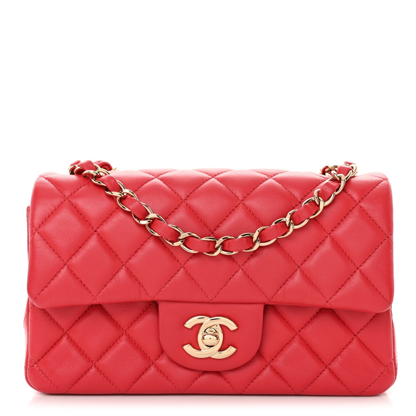 Lambskin Quilted Mini Rectangular Flap Red