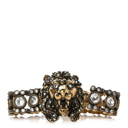Gucci Metal Crystal Lion Head Bracelet S Aged Gold 1 of 8