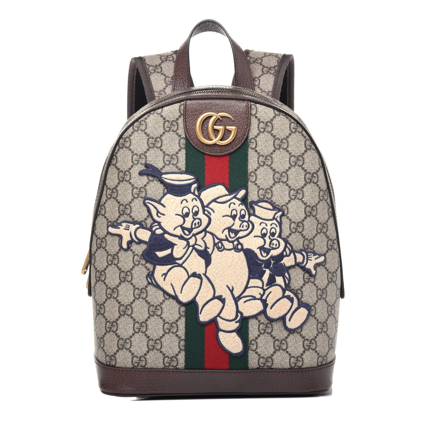 X DISNEY GG Supreme Monogram Web Three Little Pigs Ophidia Dome Backpack Beige New Acero