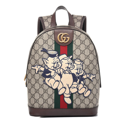 Gucci X DISNEY GG Supreme Monogram Web Three Little Pigs Ophidia Dome Backpack Beige New Acero 1 of 23