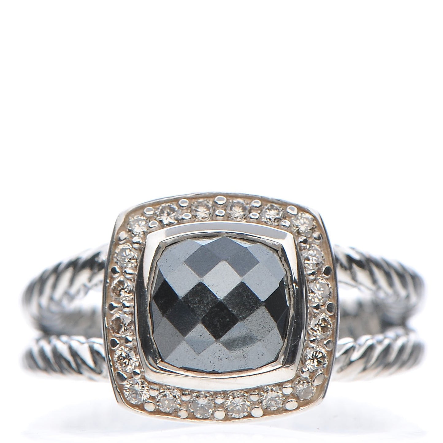 Sterling Silver Diamond Hematite 7mm Petite Albion Ring 49 5