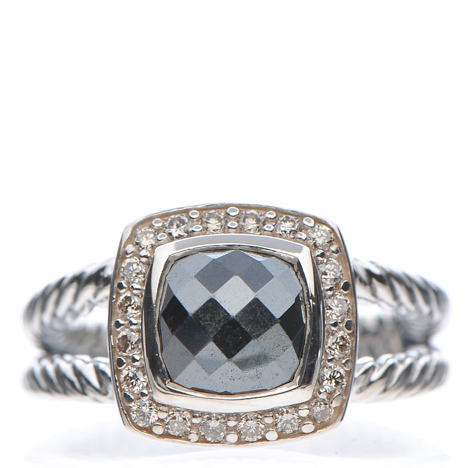 David Yurman Sterling Silver Diamond Hematite 7mm Petite Albion Ring 49 5 1 of 6