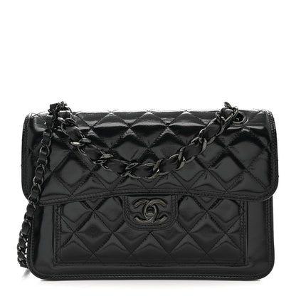 Chanel Shiny Crumpled Calfskin Quilted Large Double You Flap So Black 1 of 10
