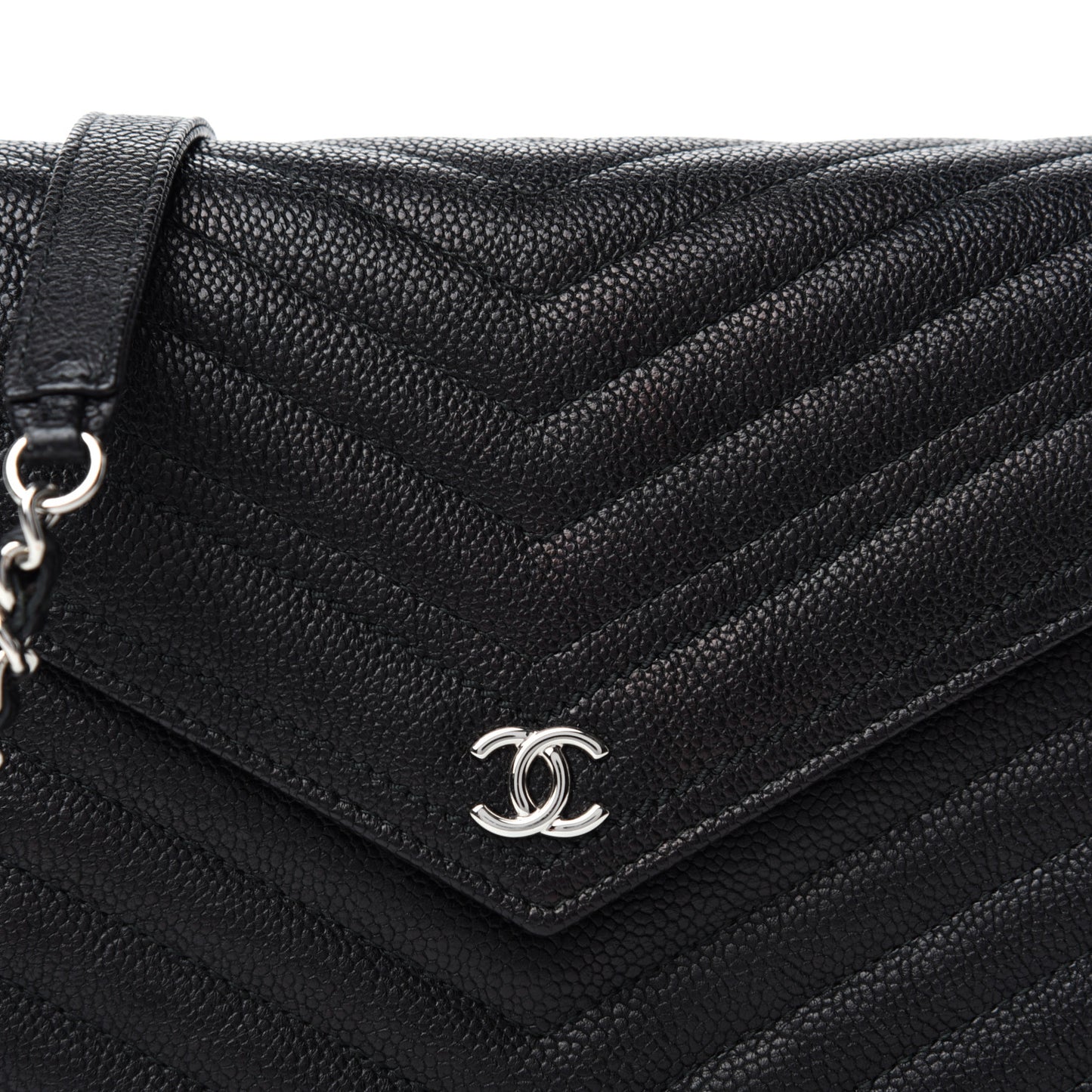 Caviar Chevron Quilted Square Wallet On Chain WOC Black