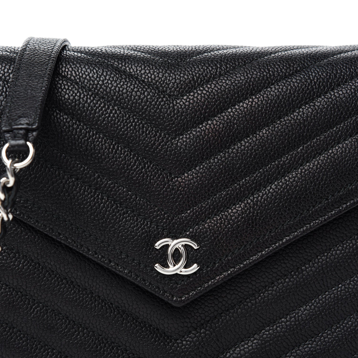 Chanel Caviar Chevron Quilted Square Wallet On Chain WOC Black 11 of 11