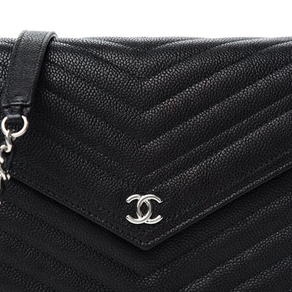 Chanel Caviar Chevron Quilted Square Wallet On Chain WOC Black 11 of 11