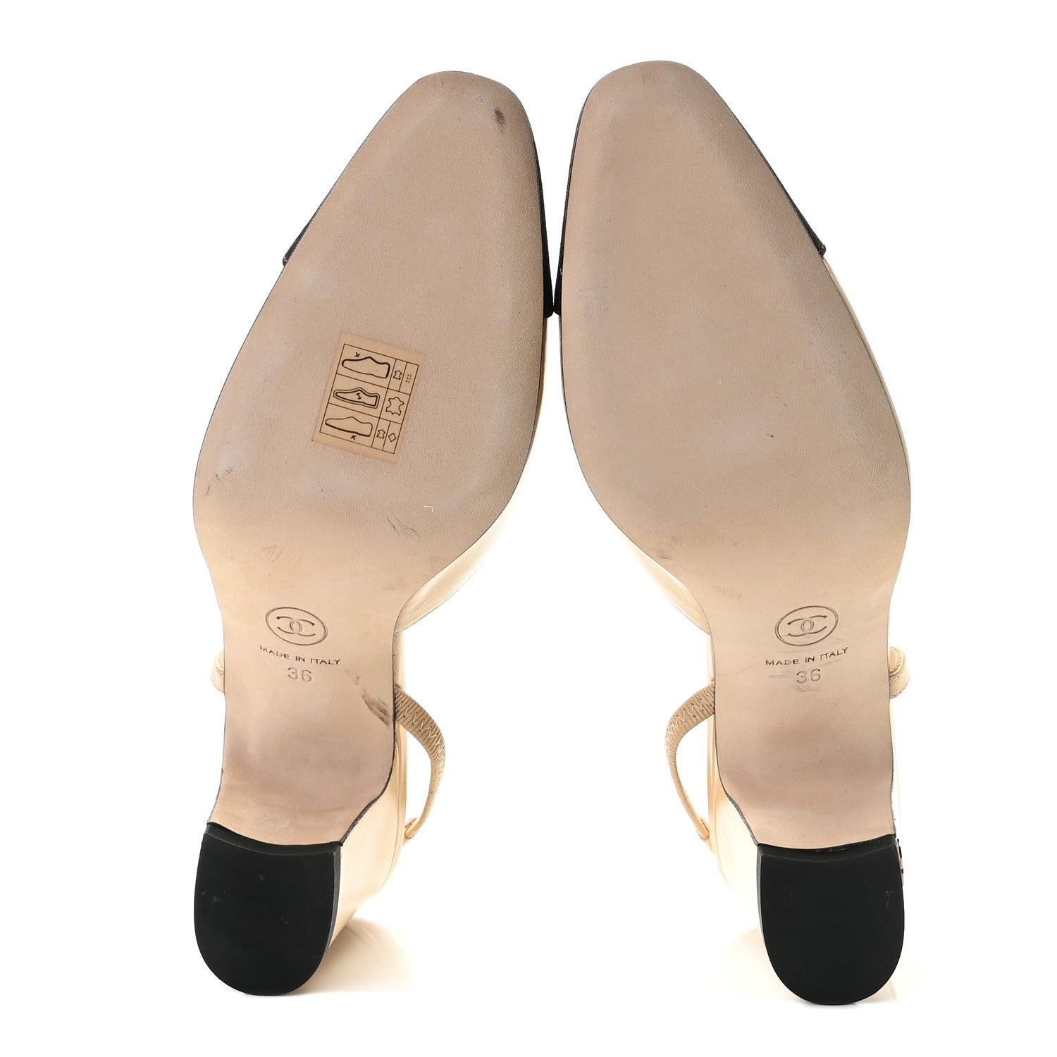 Chanel Goatskin Grosgrain Cap Toe CC Slingback Pumps 36 Beige Black 7 of 10
