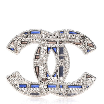 Chanel Crystal Pearl CC Tweed Brooch Silver Black 3 of 5