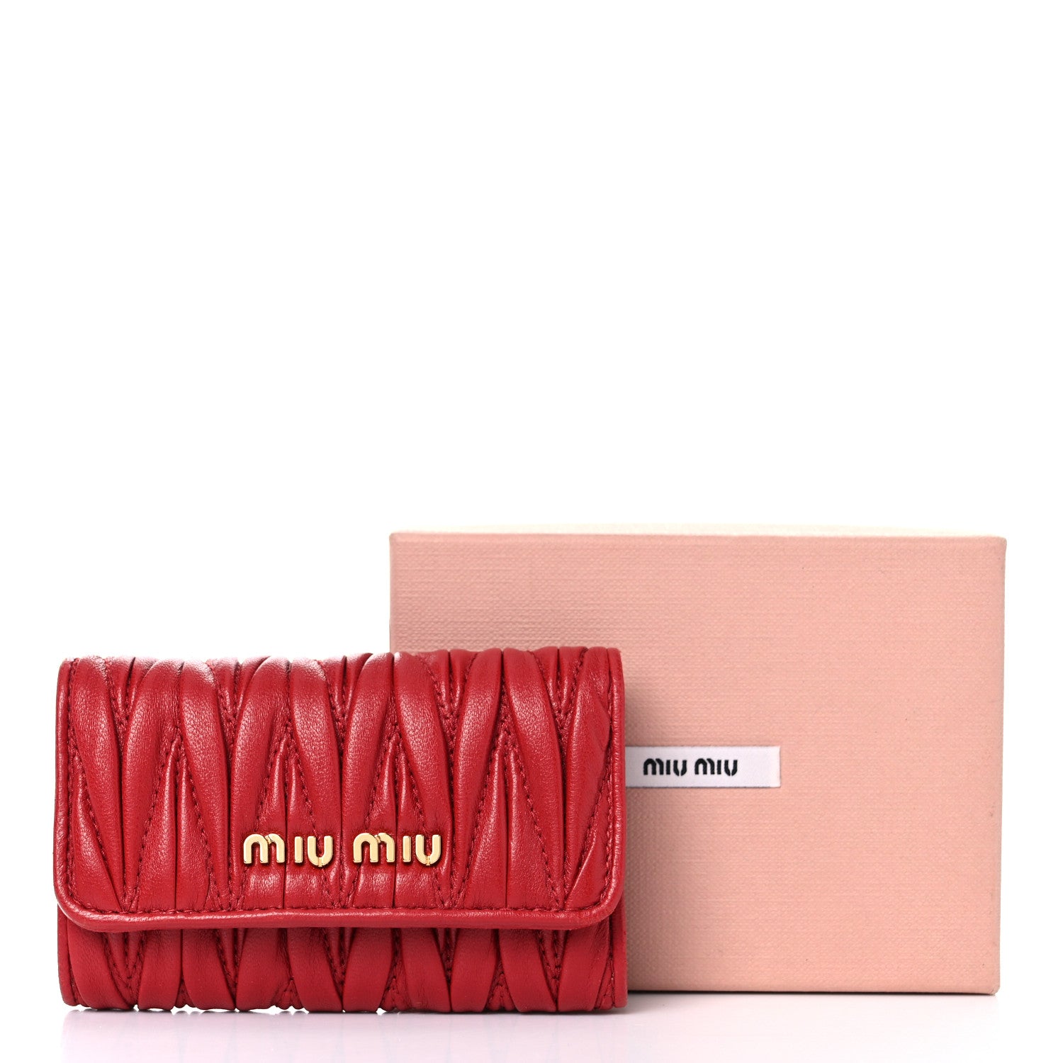 Miu Miu Nappa Matelasse Flap Card Holder Key Ring Fuoco 15 of 15