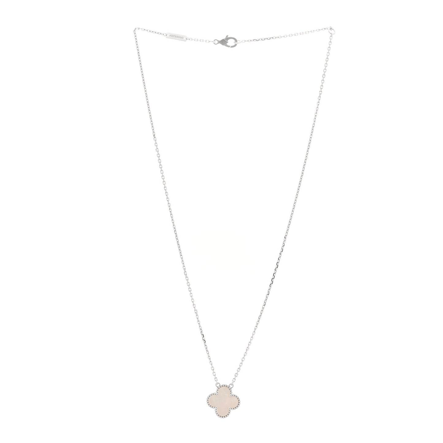 18K White Gold Mother of Pearl Vintage Alhambra Pendant Necklace