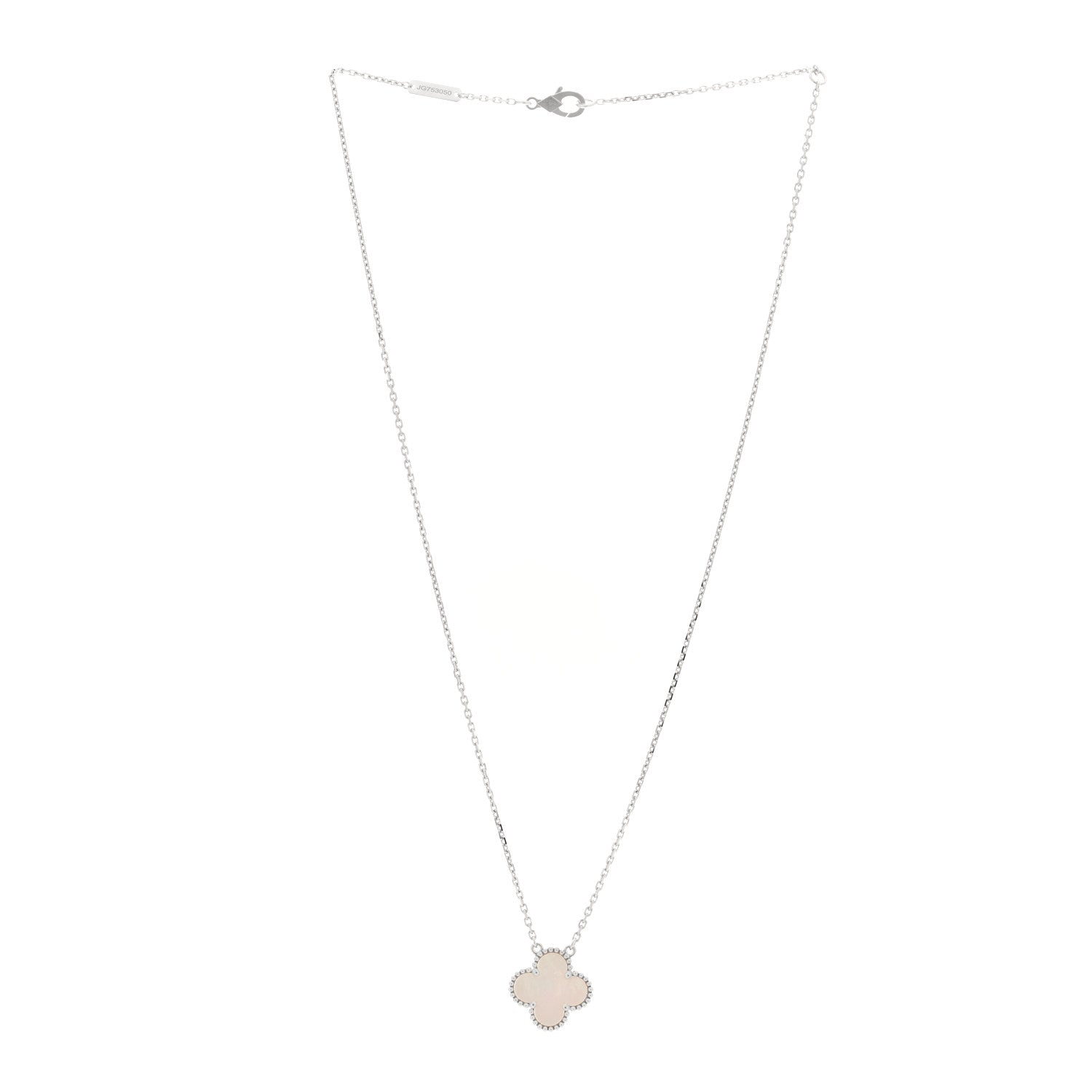 Van Cleef & Arpels 18K White Gold Mother of Pearl Vintage Alhambra Pendant Necklace 3 of 4