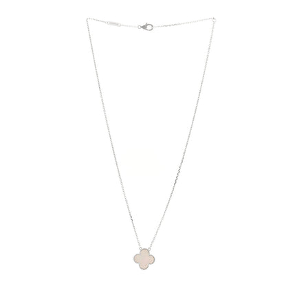 Van Cleef & Arpels 18K White Gold Mother of Pearl Vintage Alhambra Pendant Necklace 3 of 4