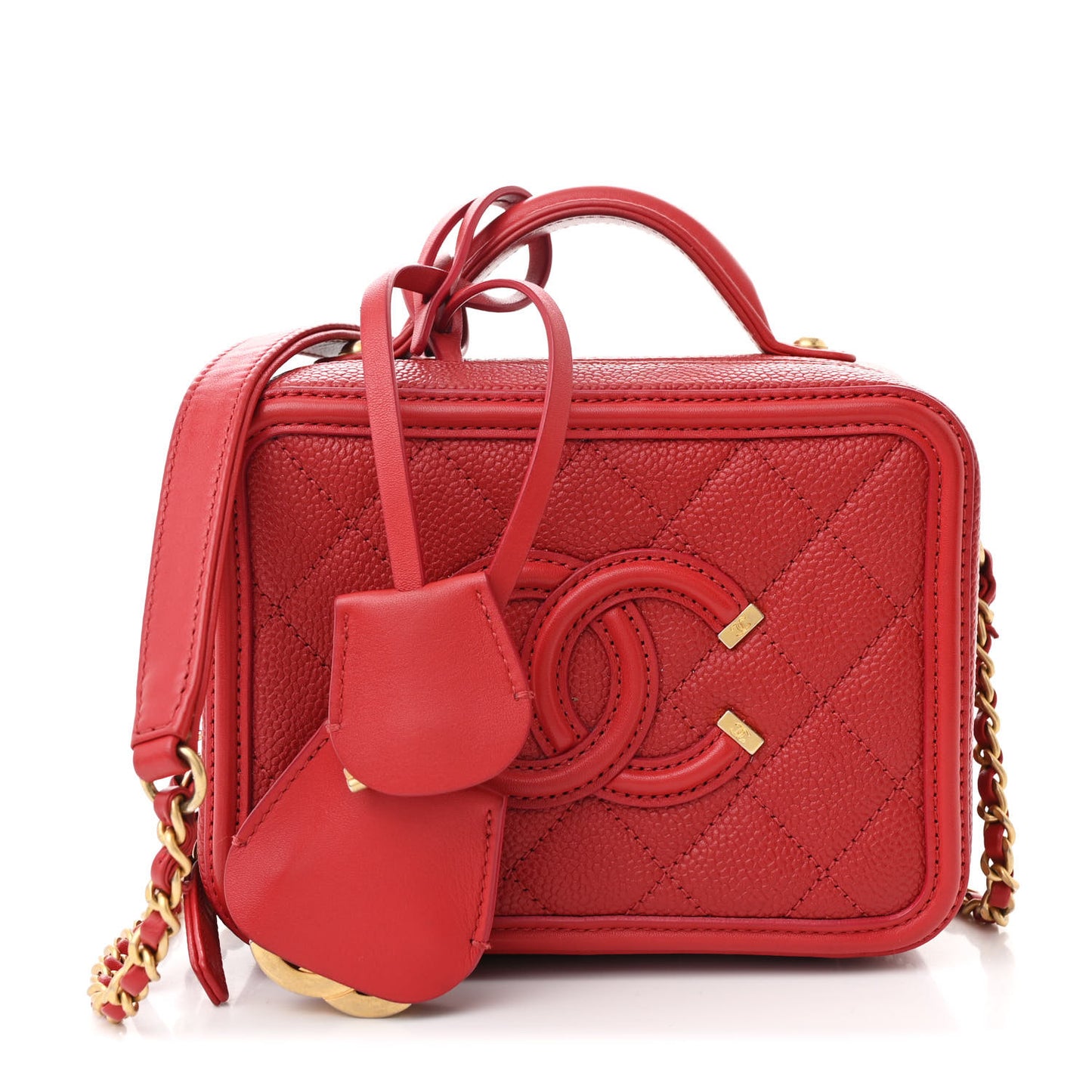 Caviar Quilted Small CC Filigree Vanity Case Red