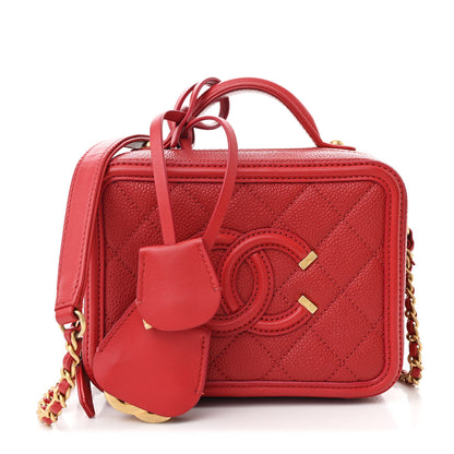 Chanel Caviar Quilted Small CC Filigree Vanity Case Red 1 of 11