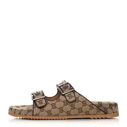 Gucci GG Monogram Lavaredo Eco Fabric Mens Slide Sandals With Straps 13 Beige Ebony Light Brown 1 of 8