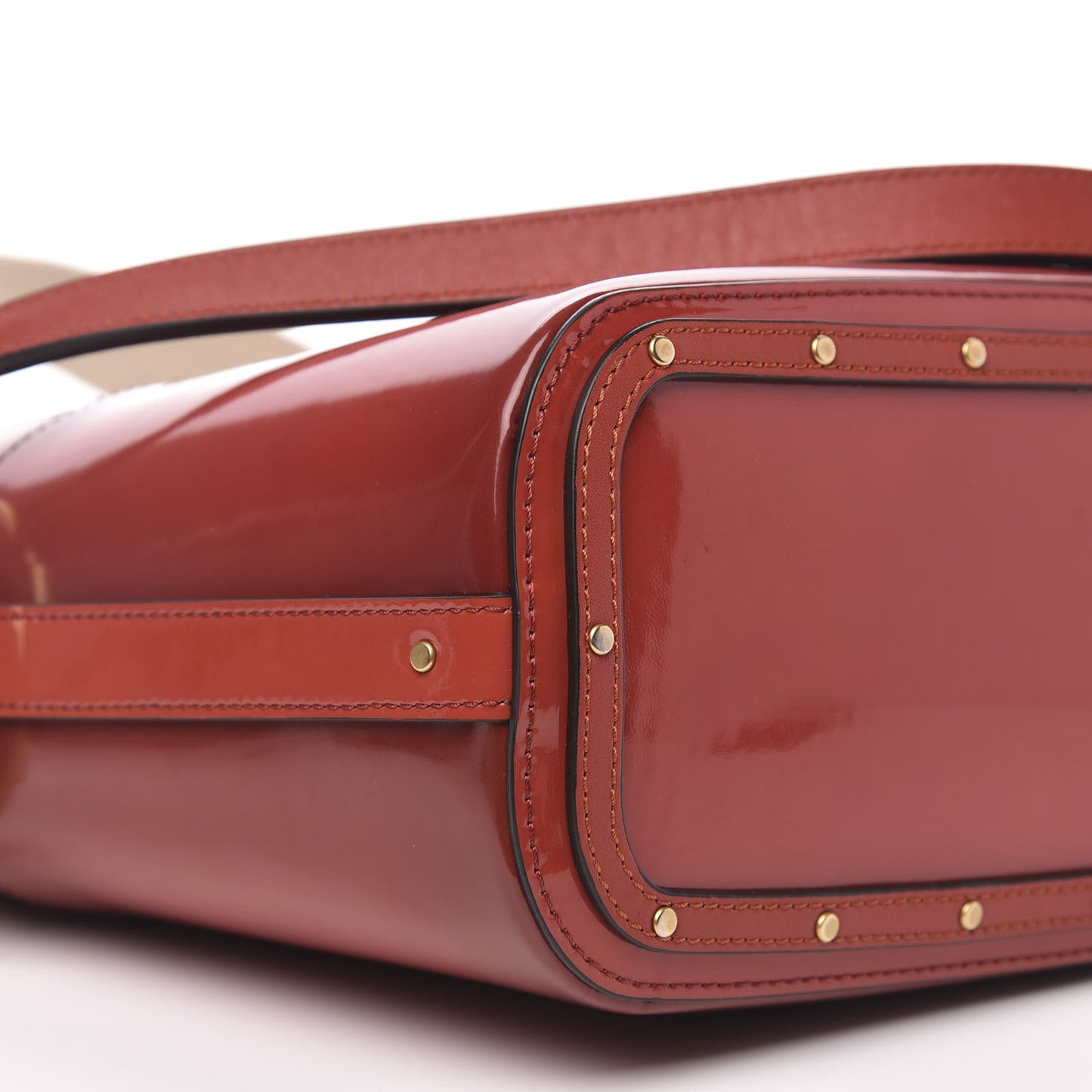 Patent Calfskin Small Roy Bucket Bag Earthy Red