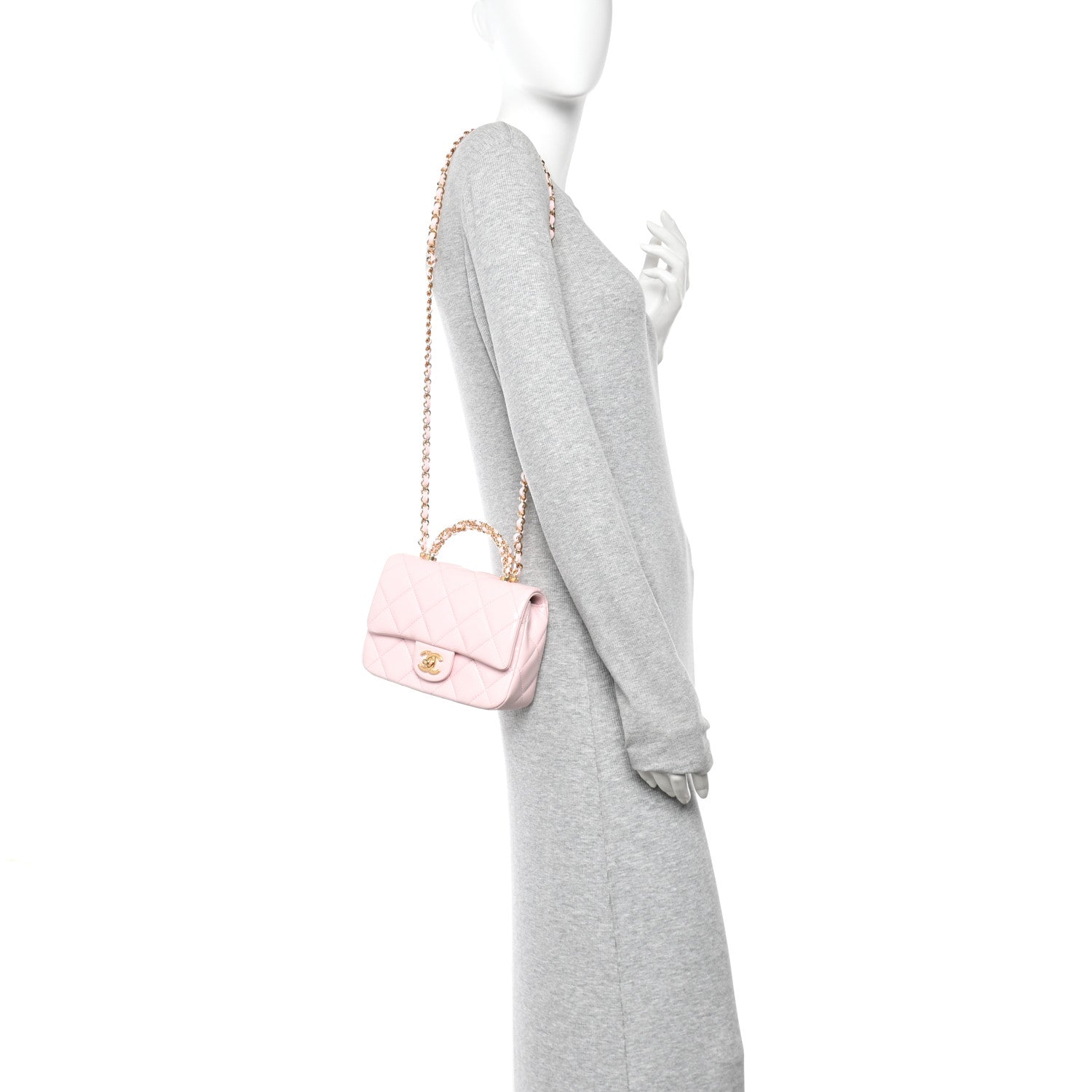 Chanel Shiny Lambskin Quilted Mini Twisted Links Top Handle Flap Light Pink 2 of 11