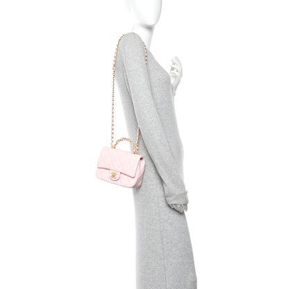 Chanel Shiny Lambskin Quilted Mini Twisted Links Top Handle Flap Light Pink 2 of 11
