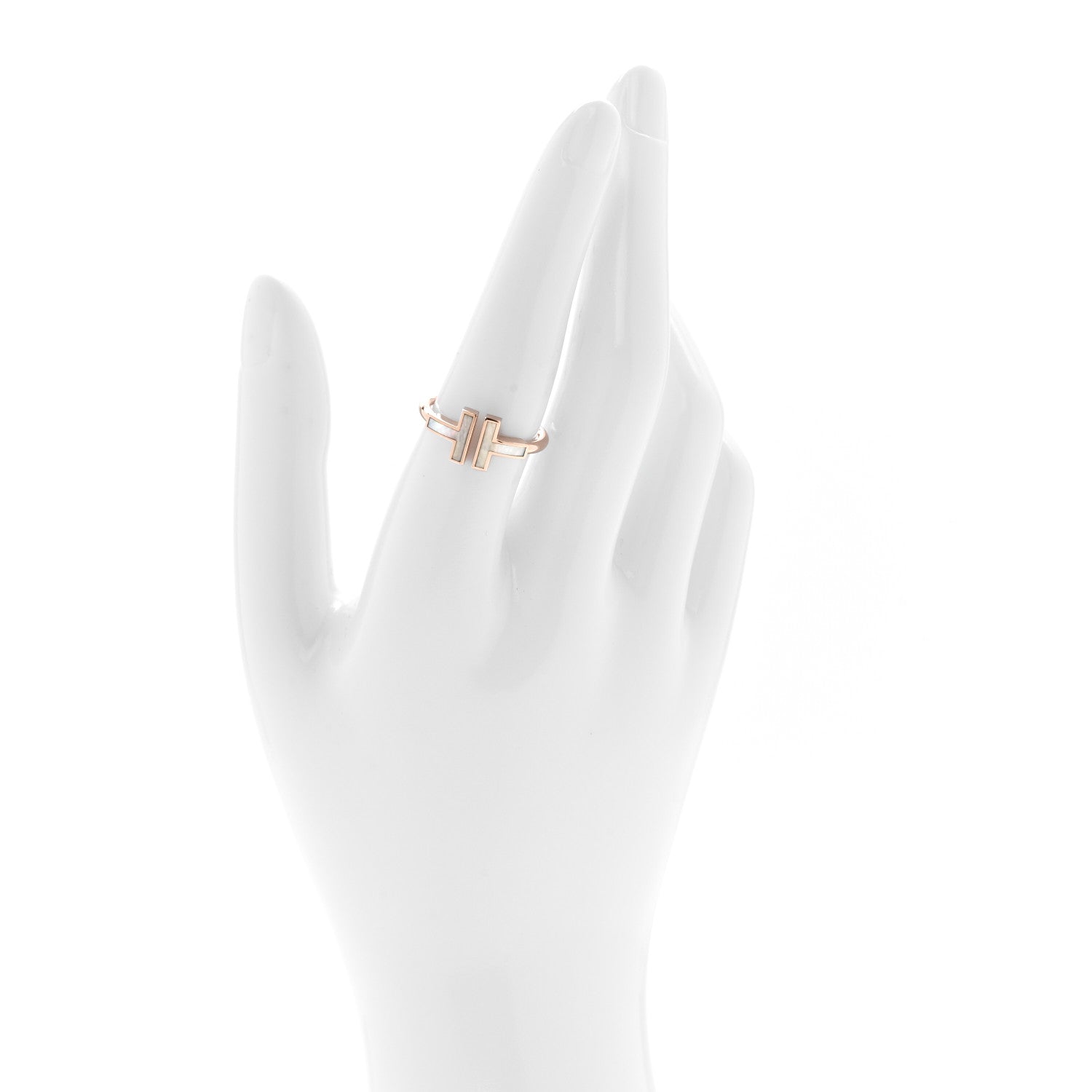 Tiffany 18K Rose Gold Mother of Pearl T Wire Ring 54/7 2 of 4