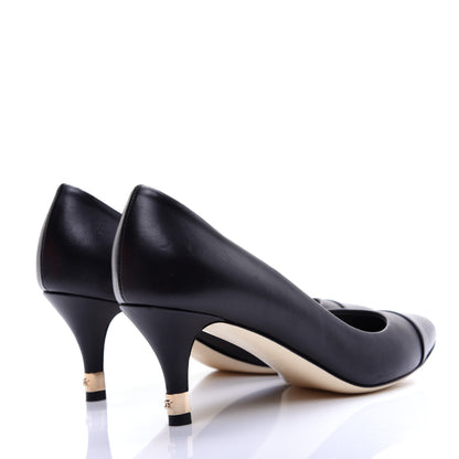 Chanel Lambskin CC Cap Toe Kitten Heel Pumps 37.5 Black 3 of 12