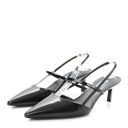Prada Spazzolato Pointed Toe 55mm Slingback Pumps 38 Black 3 of 7