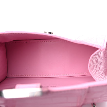 Balenciaga Shiny Calfskin Crocodile Embossed Hourglass Top Handle Bag XS Candy Pink 5 of 14