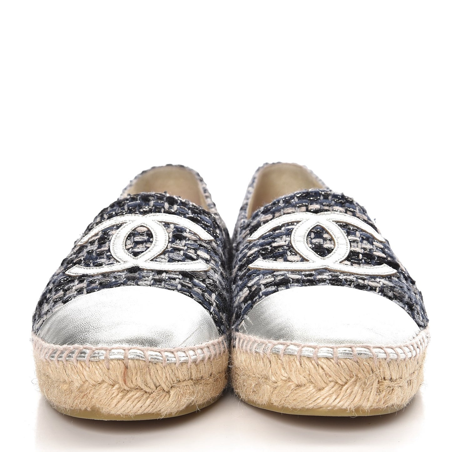Metallic Tweed Lambskin CC Espadrilles 40 Blue Black Silver