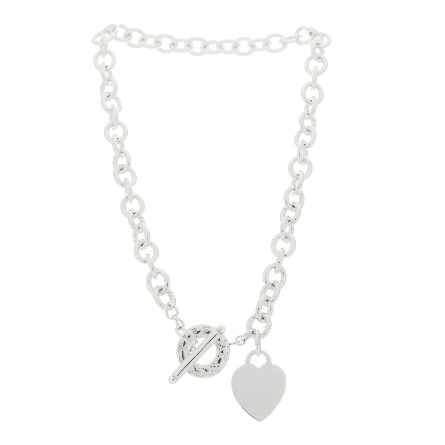 Sterling Silver Heart Tag Toggle Necklace
