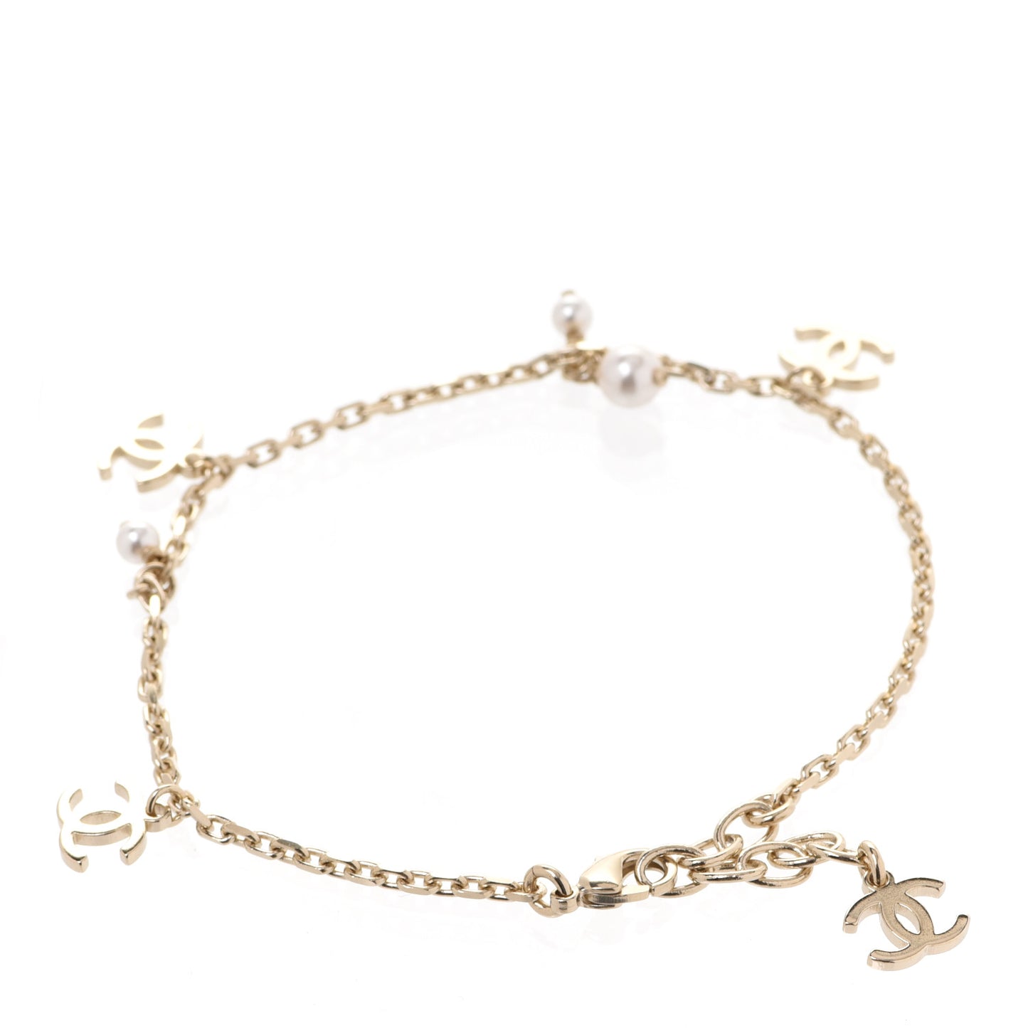 Pearl CC Chain Anklet Gold