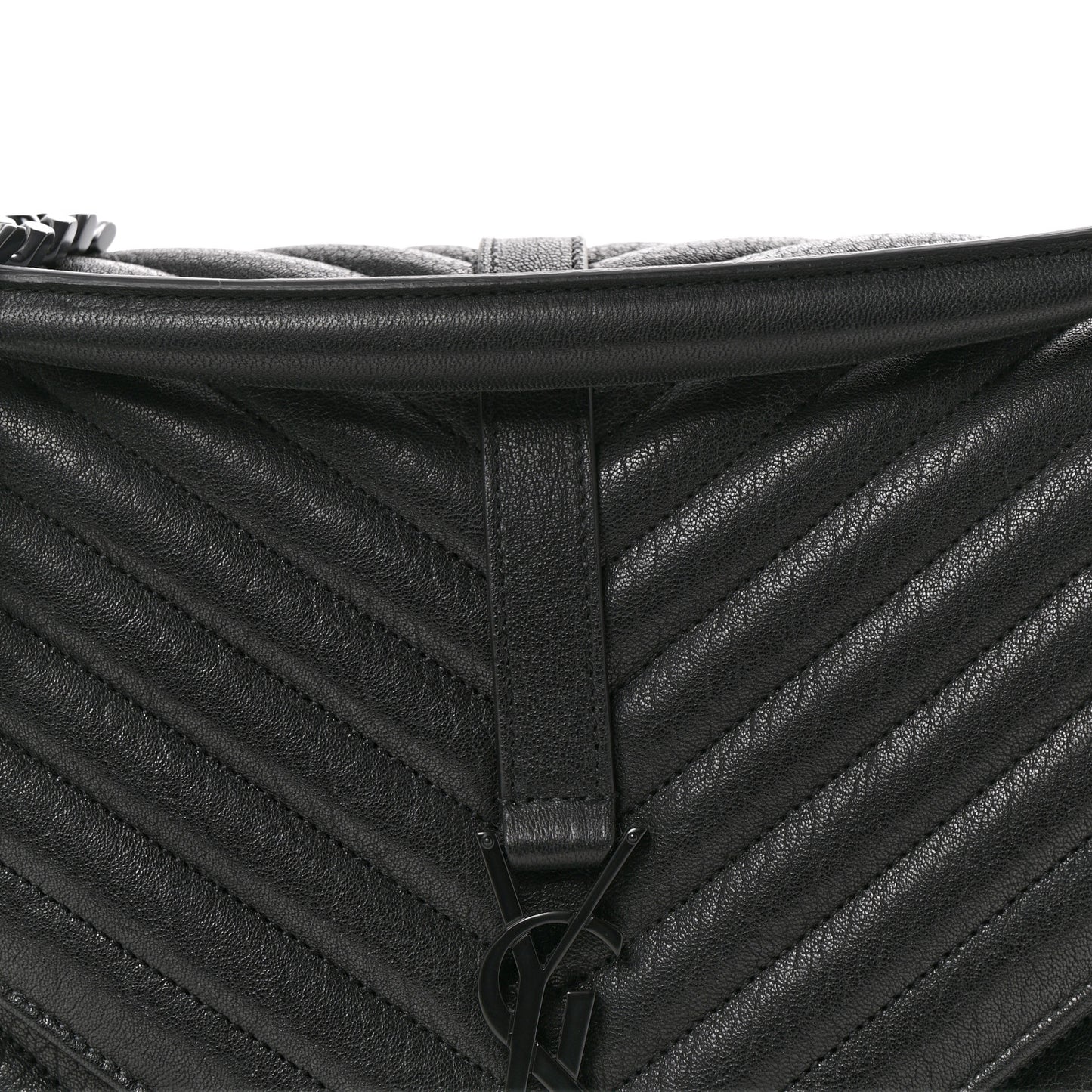 Sheepskin Matelasse Chevron Monogram Monochrome Large College Satchel Black