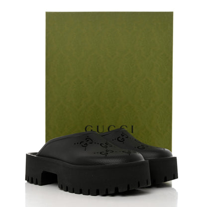 Gucci Rubber GG Monogram Perforated Elea Platform 55mm Lug Sole Sandals 39 Black 9 of 9