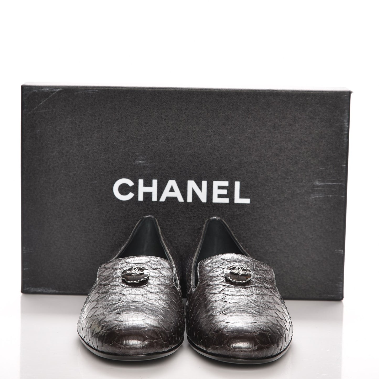 Metallic Python CC Mocassin Loafers 37 Dark Grey