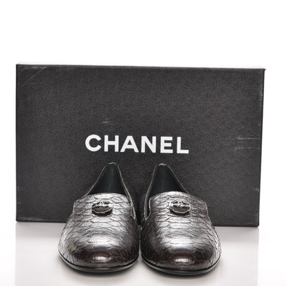Chanel Metallic Python CC Mocassin Loafers 37 Dark Grey 8 of 8