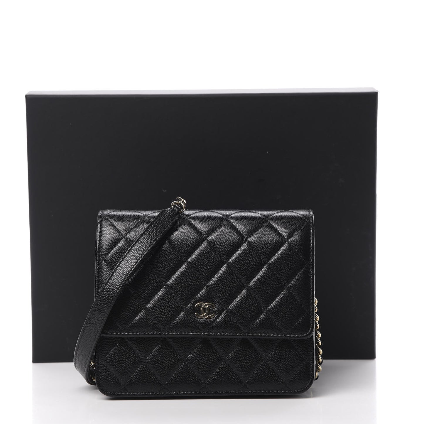 Caviar Quilted Square Wallet On Chain WOC Black