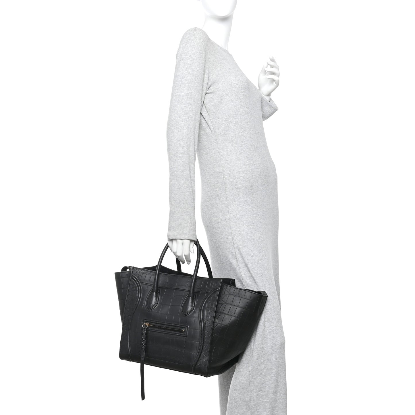 Crocodile Embossed Calfskin Medium Phantom Luggage Black