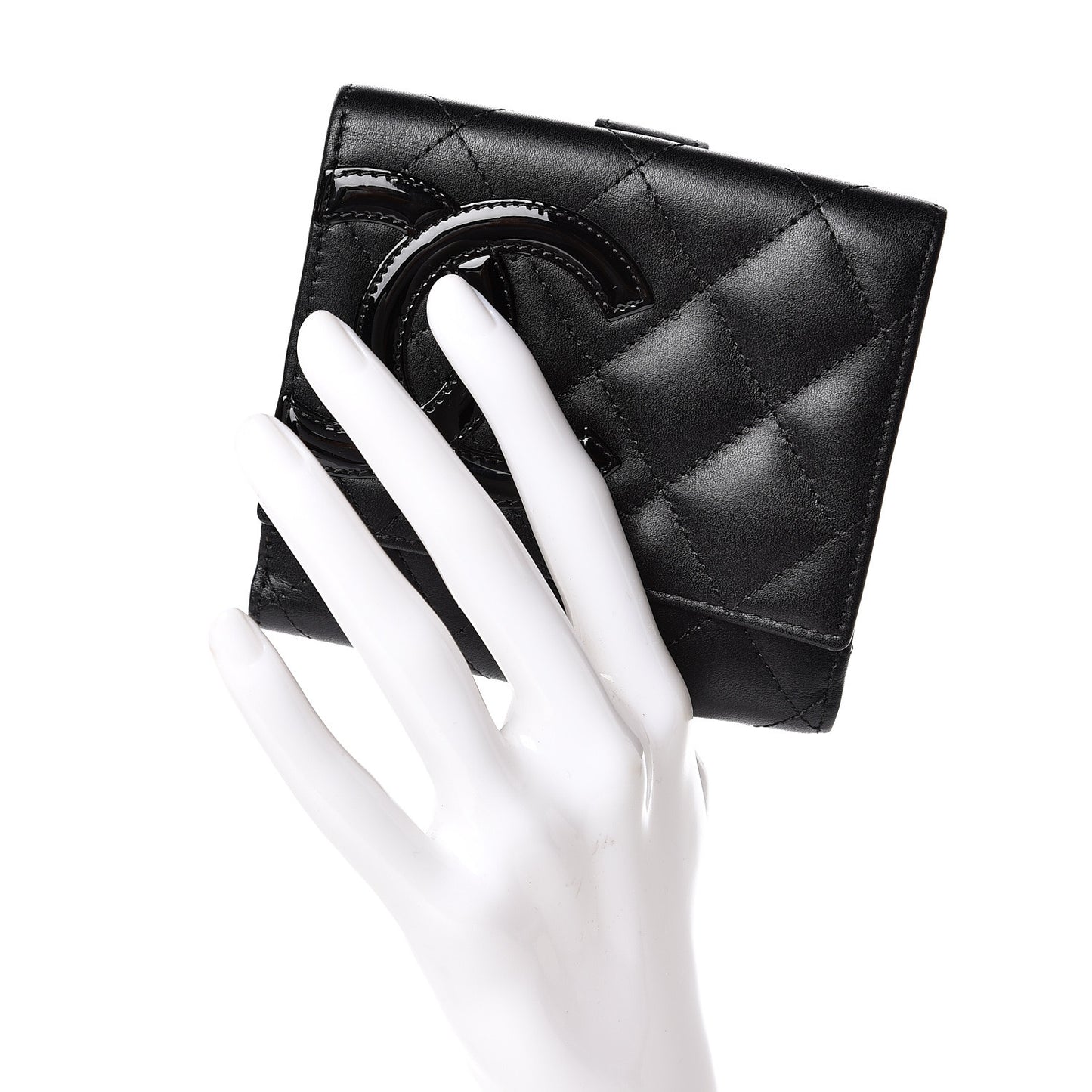 Calfskin Quilted Cambon Business Card Holder Black