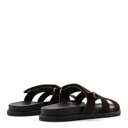 Hermes Suede Goatskin Womens Chypre Sandals 39 Marron Ebene 5 of 10