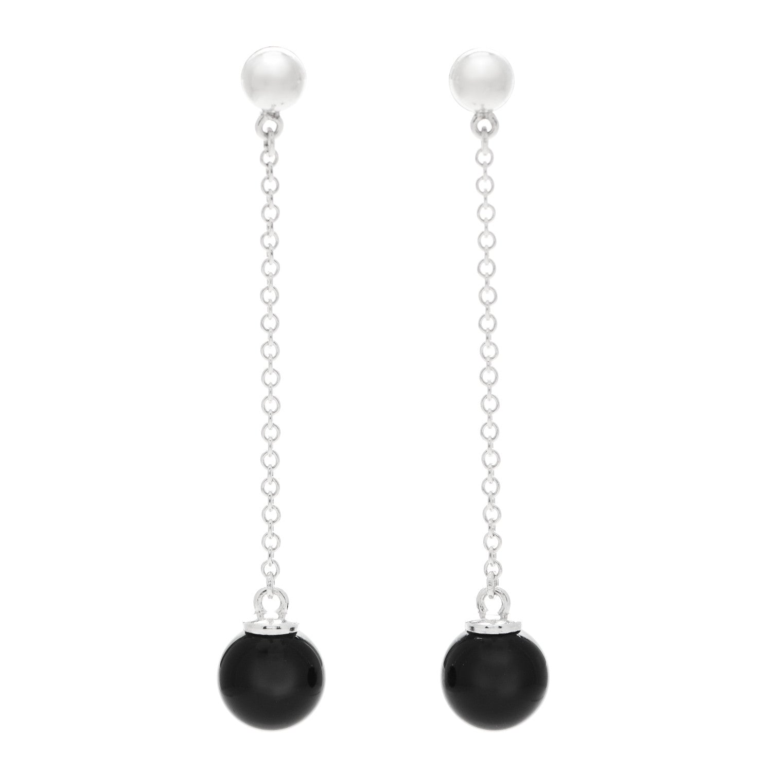 Tiffany Sterling Silver Black Onyx Ziegfeld Drop Earrings 1 of 5