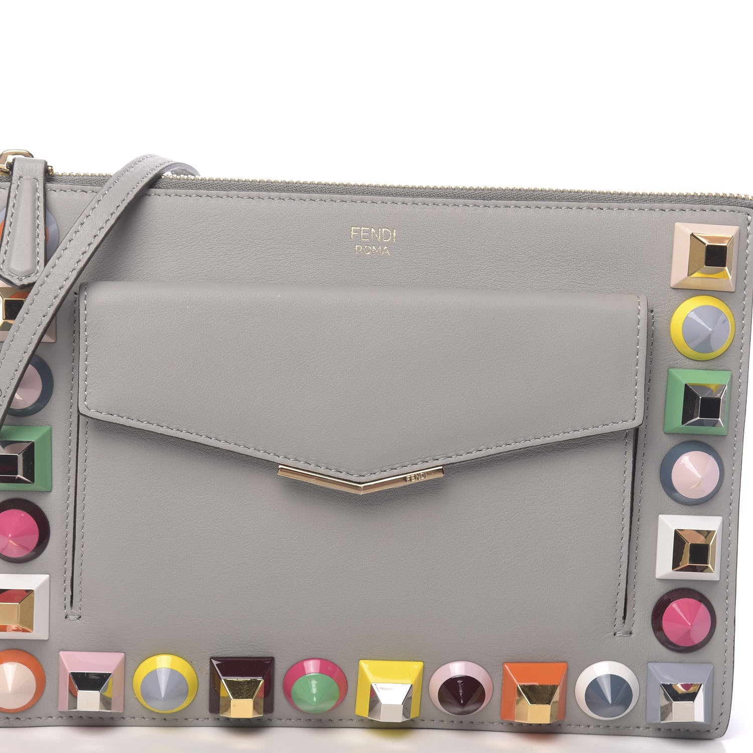 Fendi Vitello Dolce Studded Mini 2Jours Pouch Ardesia Multicolor 10 of 10